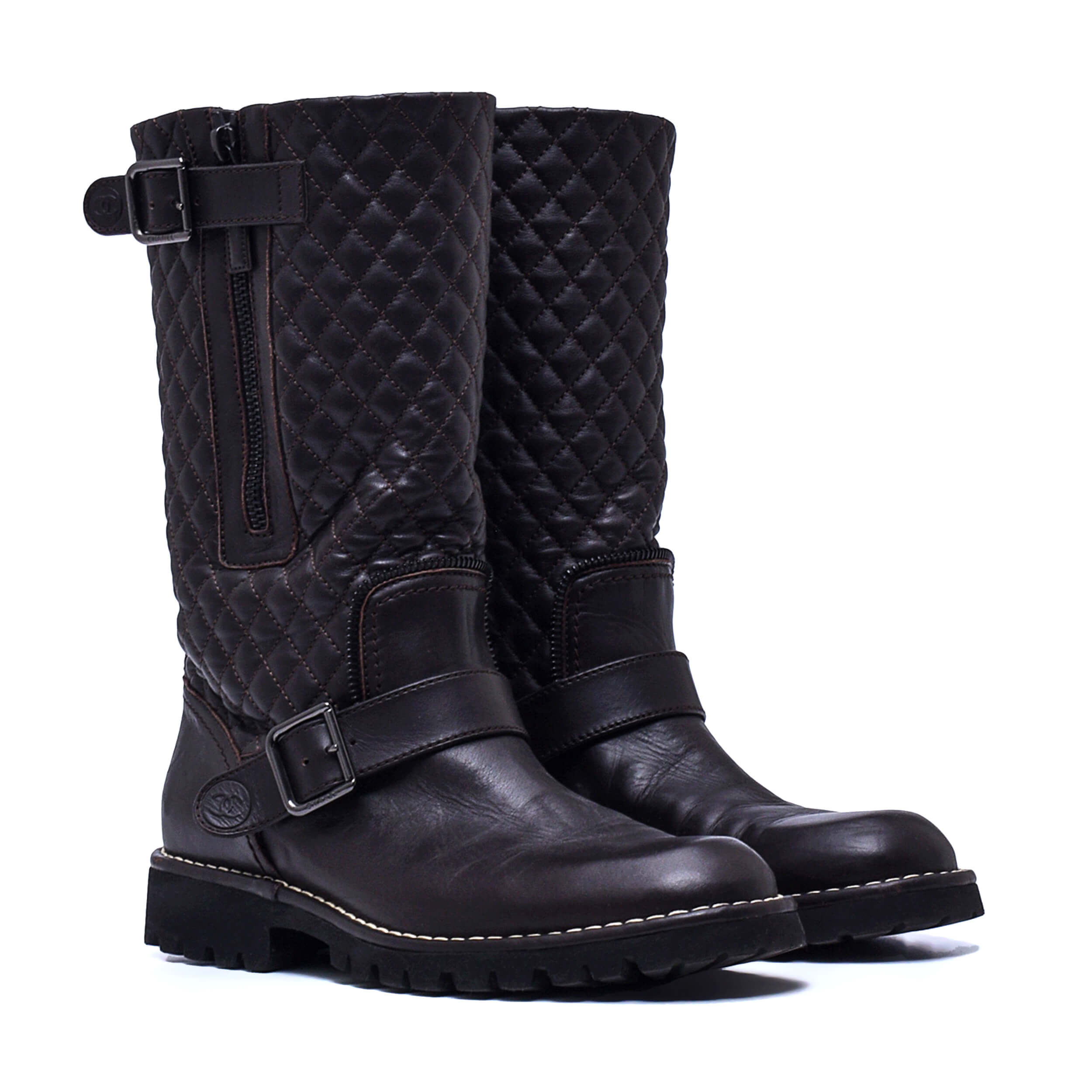 Chanel - Dark Brown Quilted Leather Boots / 38.5